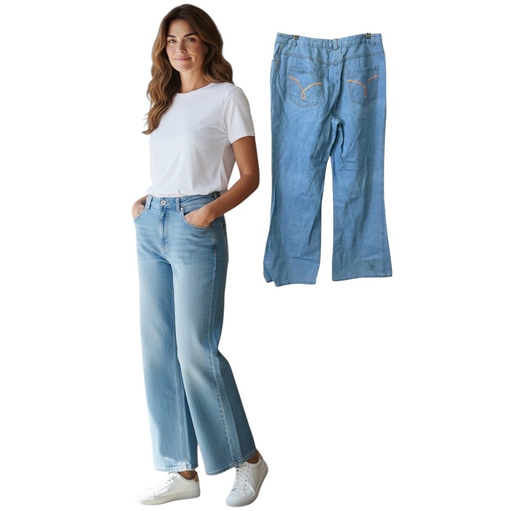 Forenza Vintage 90s High Waisted Wide Leg Jeans Light Wash Blue Cotton Size 12